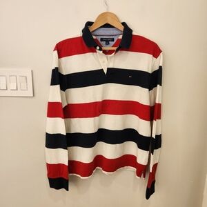 Vintage Tommy Hilfiger Rugby Shirt Striped Mens Large Preppy Pique Cotton
